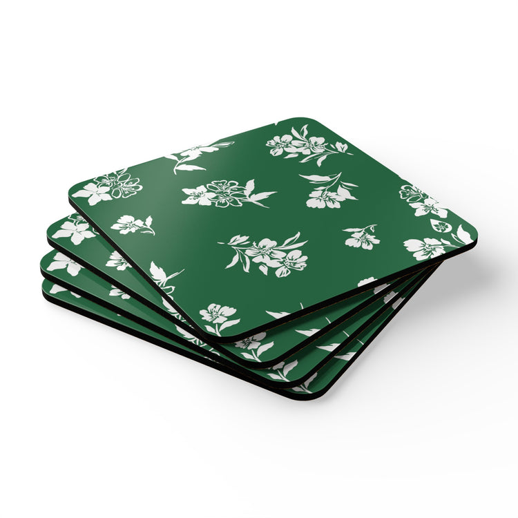 Stacked 4 Piece Inky Floral Coaster Set in Green