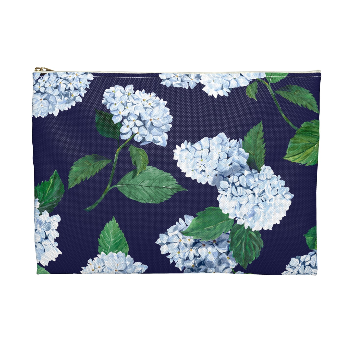 Back view of size Large Hydrangea Travel or makeup pouch in Twilight Navy