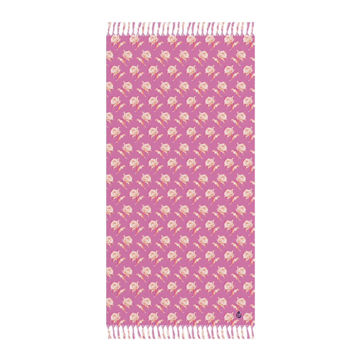 Front View of Watercolor Woodblock Beach Towel in Peony Pink Color Option