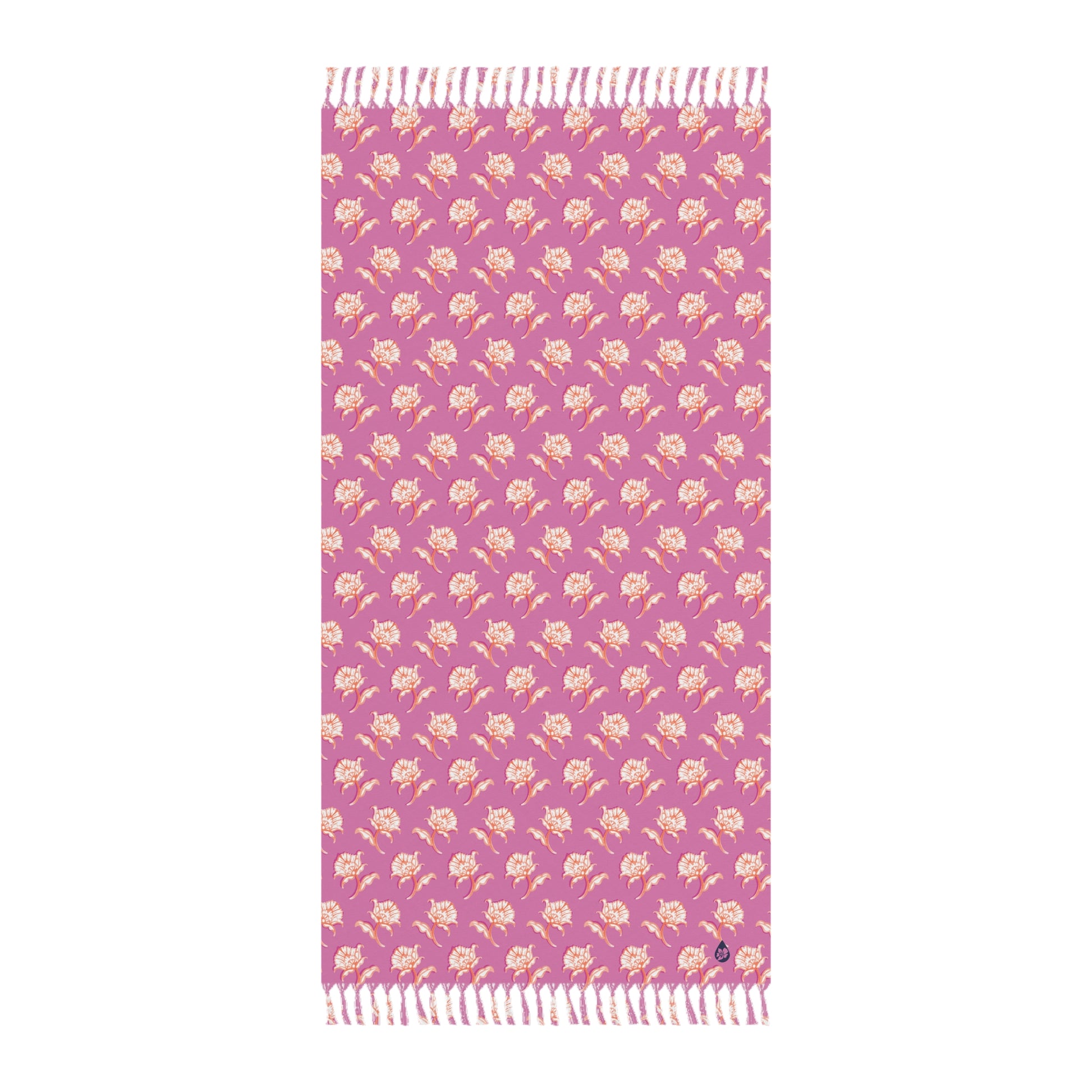 Front View of Watercolor Woodblock Beach Towel in Peony Pink Color Option