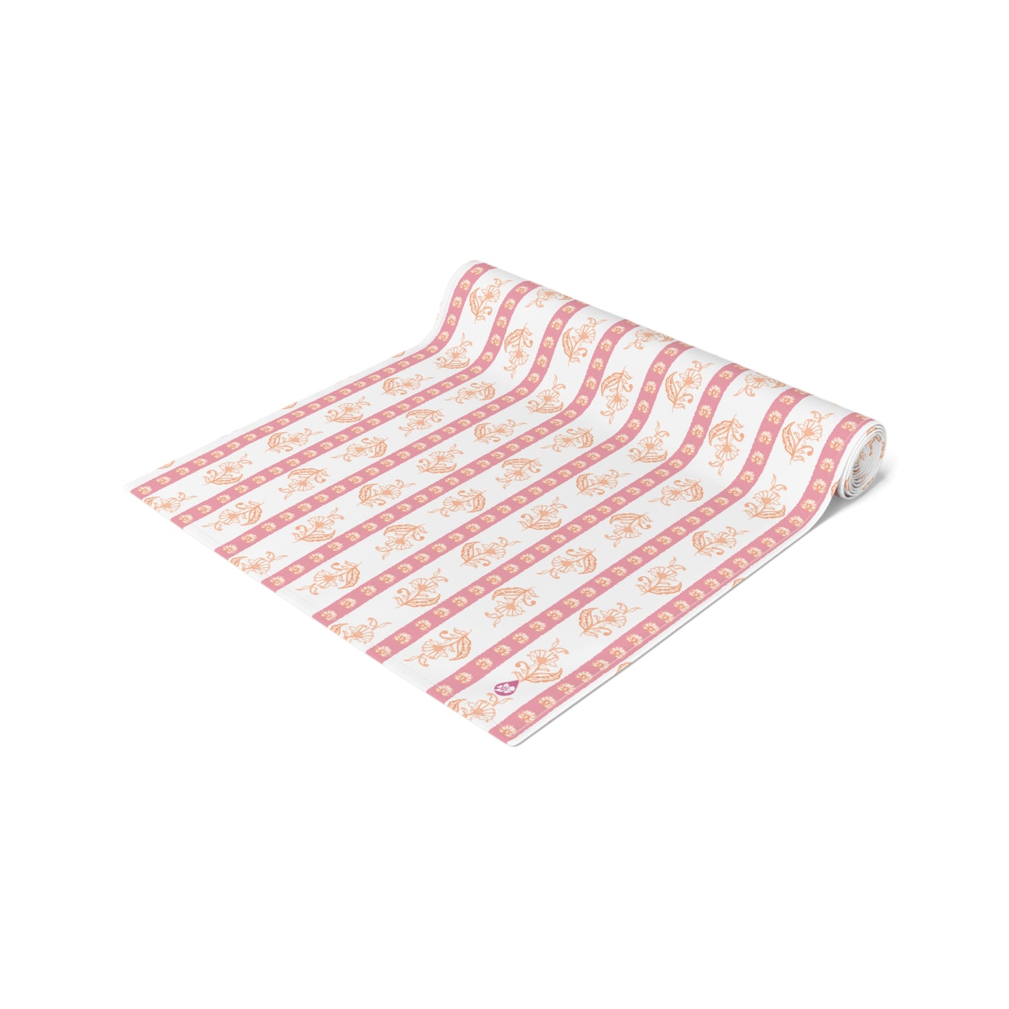 Watercolor Woodblock Striped Patterned Table Runner Rolled in Peony and Sherbert
