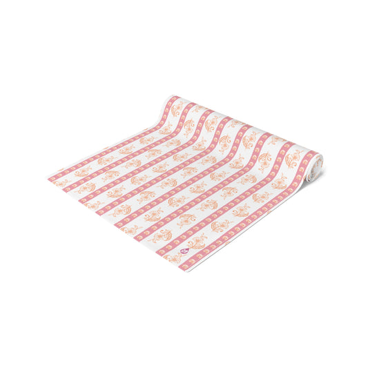 Watercolor Woodblock Striped Patterned Table Runner Rolled in Peony and Sherbert