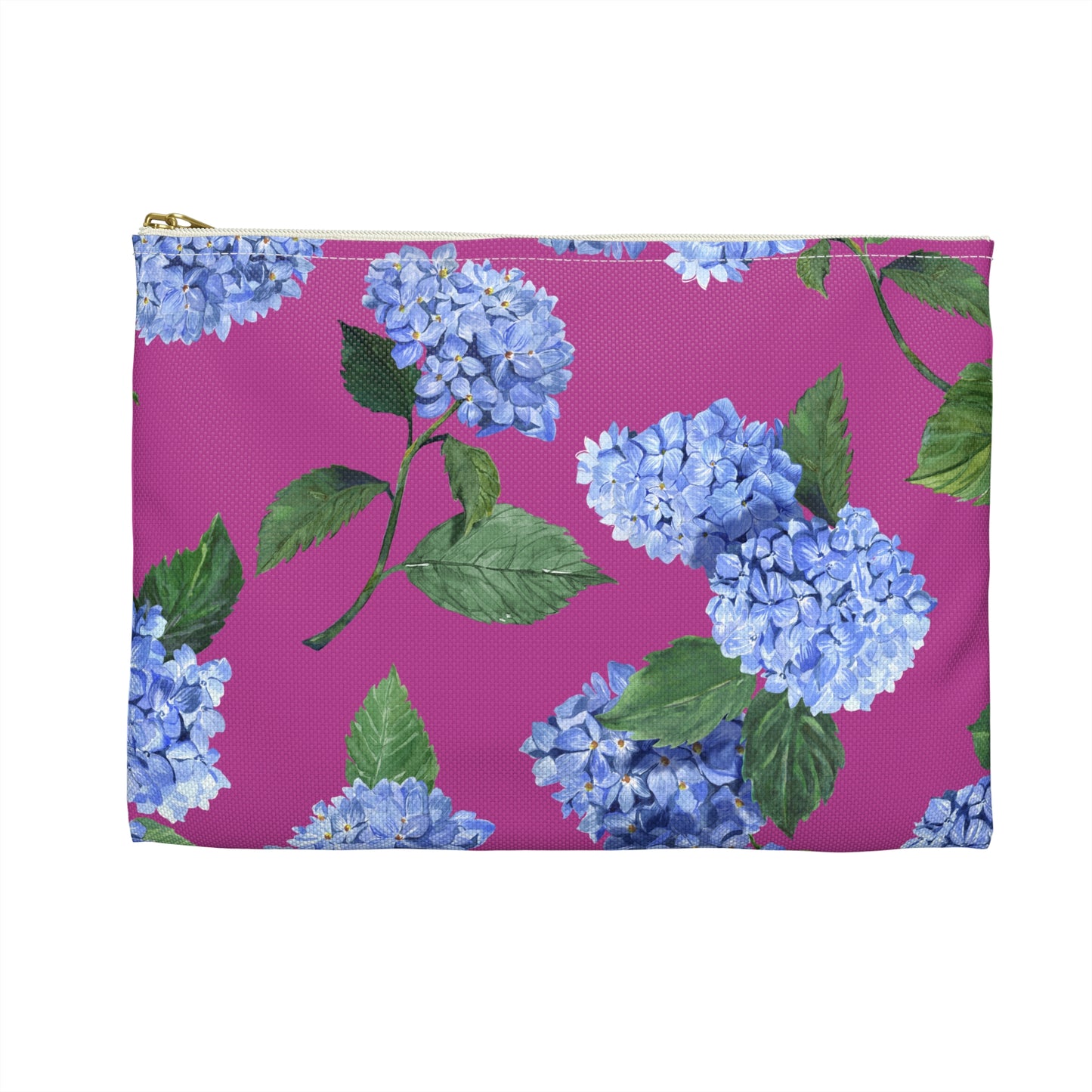 Back view of size large Hydrangea Travel or makeup pouch in Peony Pink