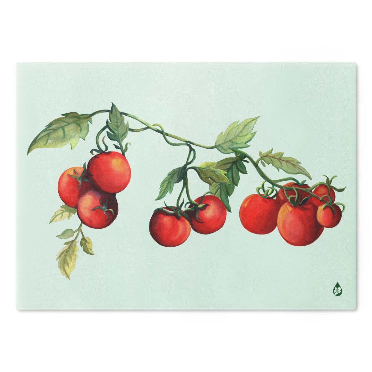 Flat view of Large Jersey Fresh Tomato tempered glass cutting board