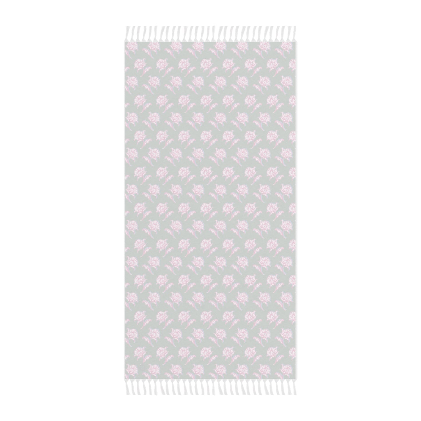 Back View of Watercolor Woodblock Beach Towel in Tennis Grass Color Option