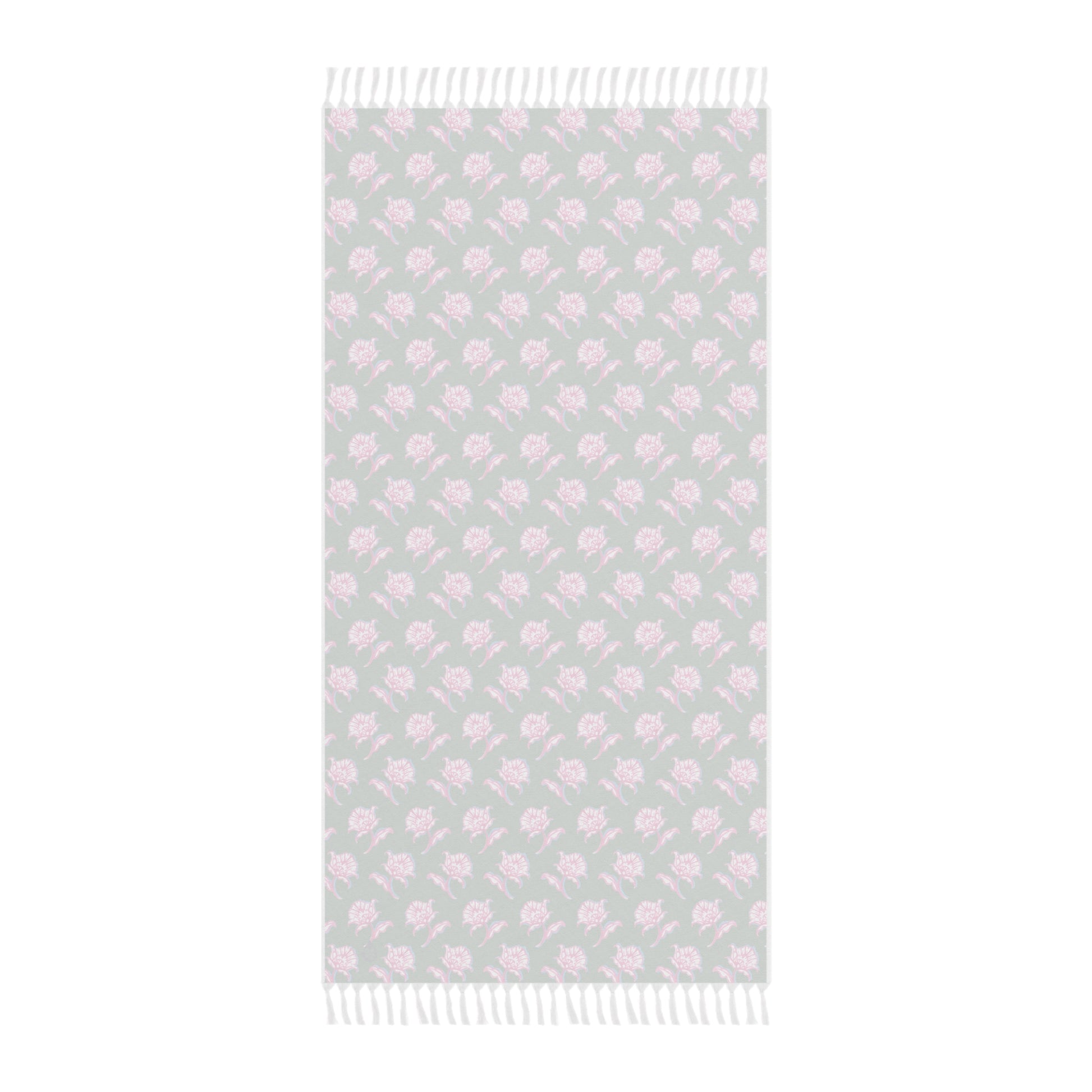 Back View of Watercolor Woodblock Beach Towel in Tennis Grass Color Option