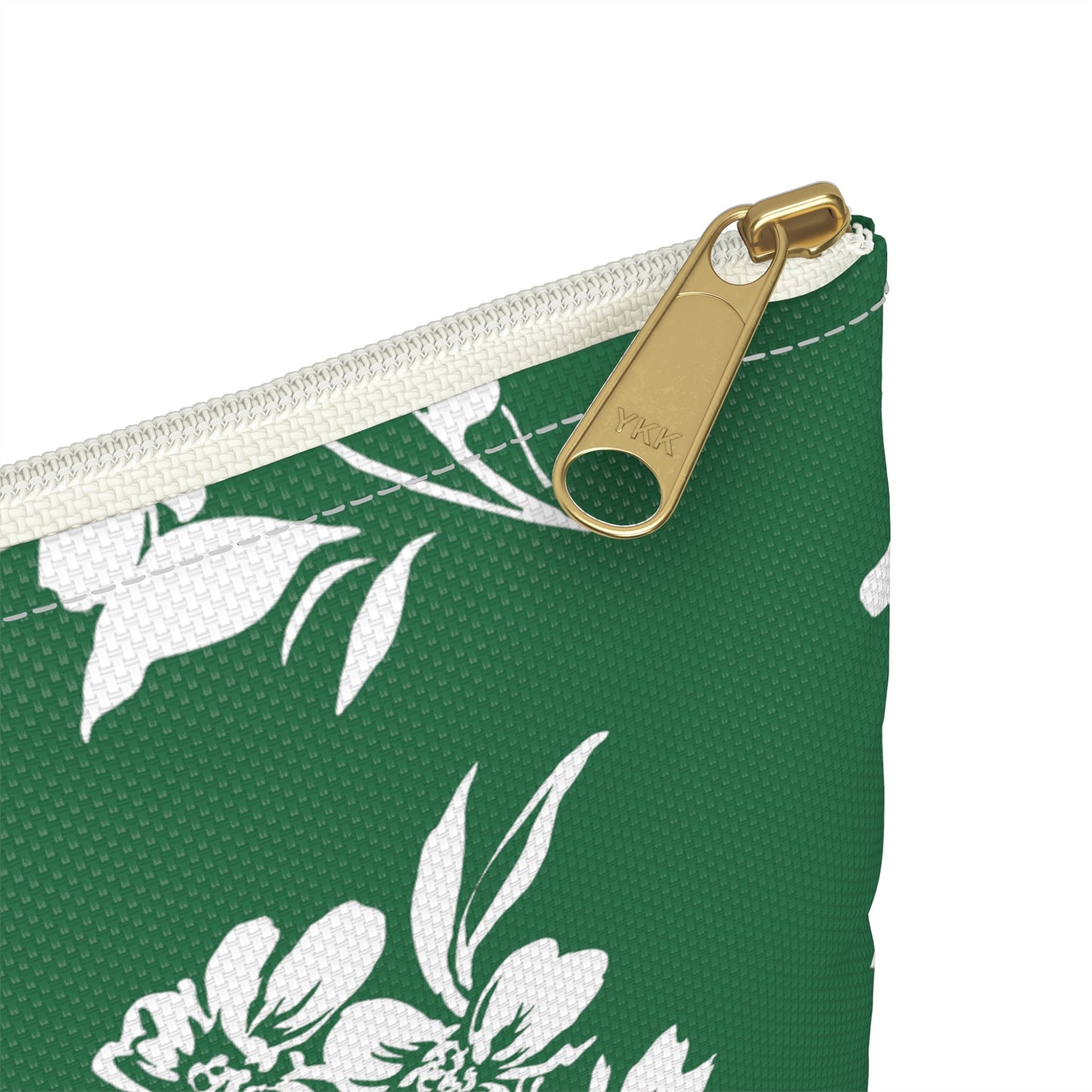 Zoom View Small of Inky Floral Zip Pouch in Tennis Grass Green White Zipper
