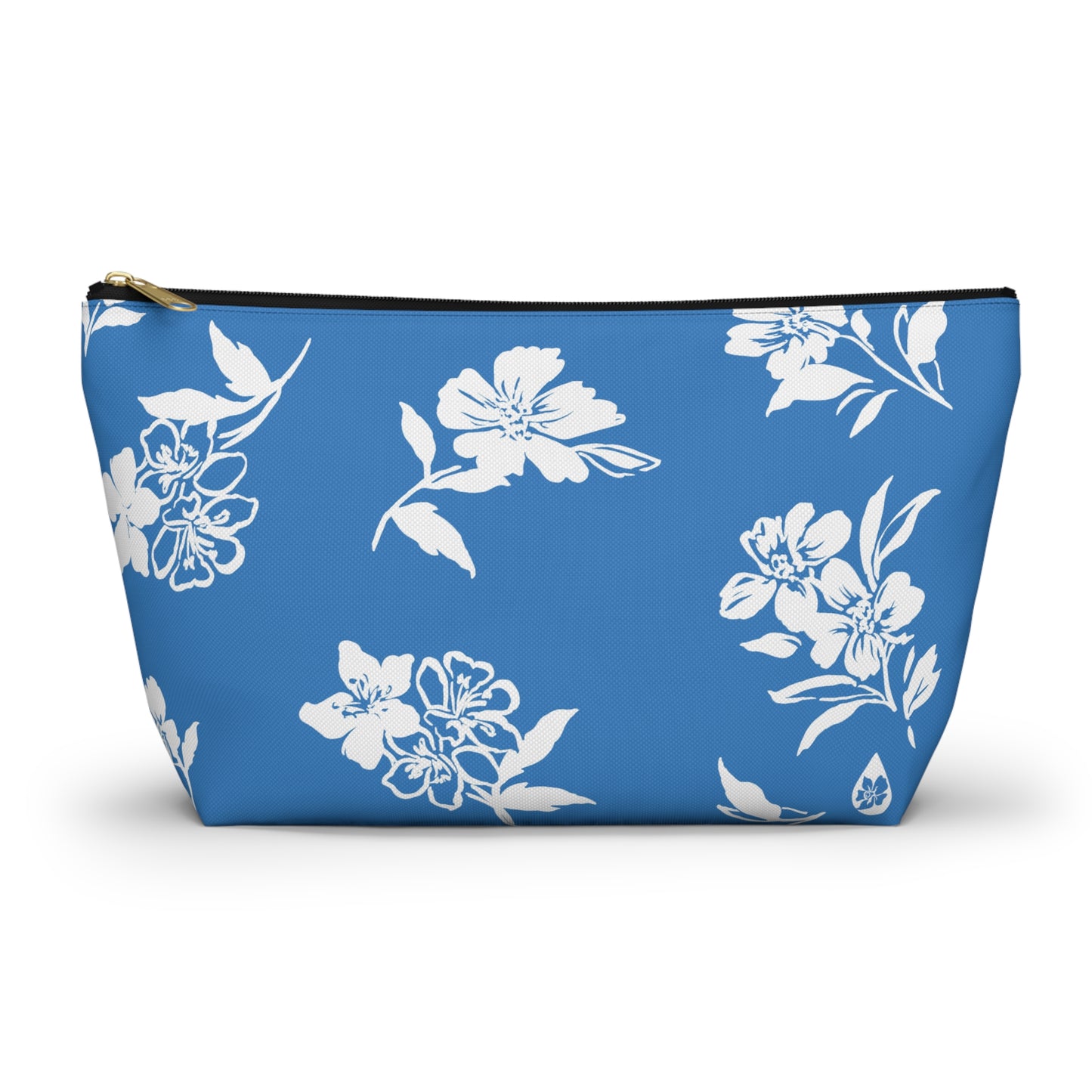 Front View Inky Floral TBottom Pouch in Cloudless black zipper size small