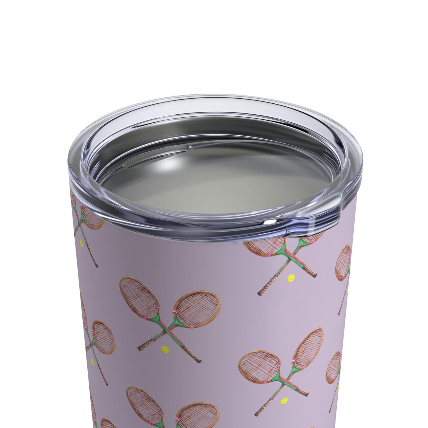 Zoomed image of clear top lid with mouth opening on Match Point Tennis Tumbler In Hydrangea Colorway