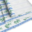 Watercolor Woodblock Striped Patterned Table Runner in Cloudless and Tennis Grass