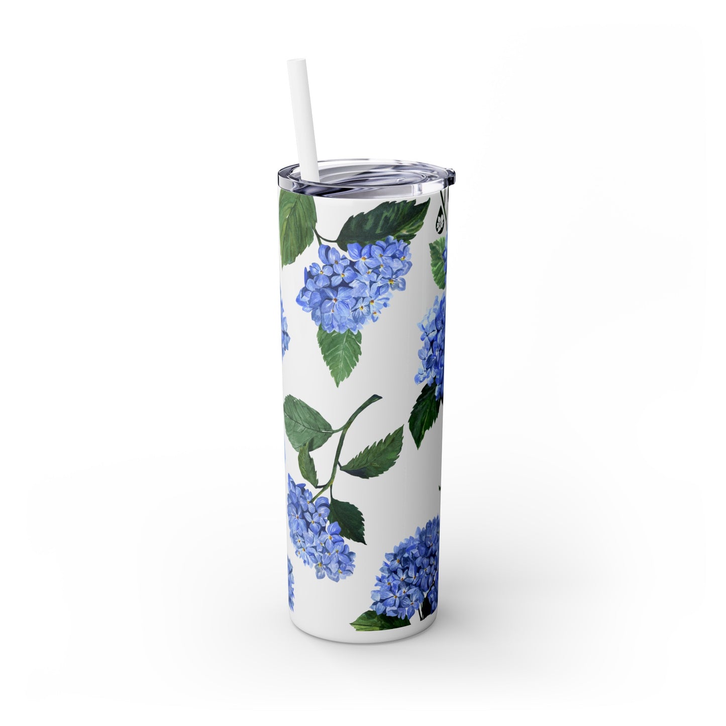 Hydrangea Tumbler with clear lid and white straw