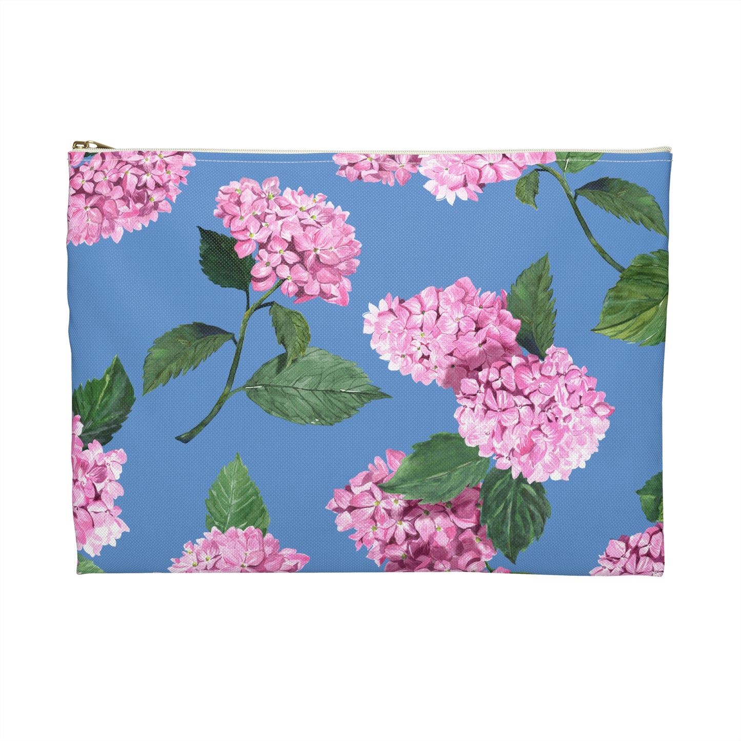 Back View of size Large Hydrangea Travel or makeup pouch in Cloudless Sky Blue