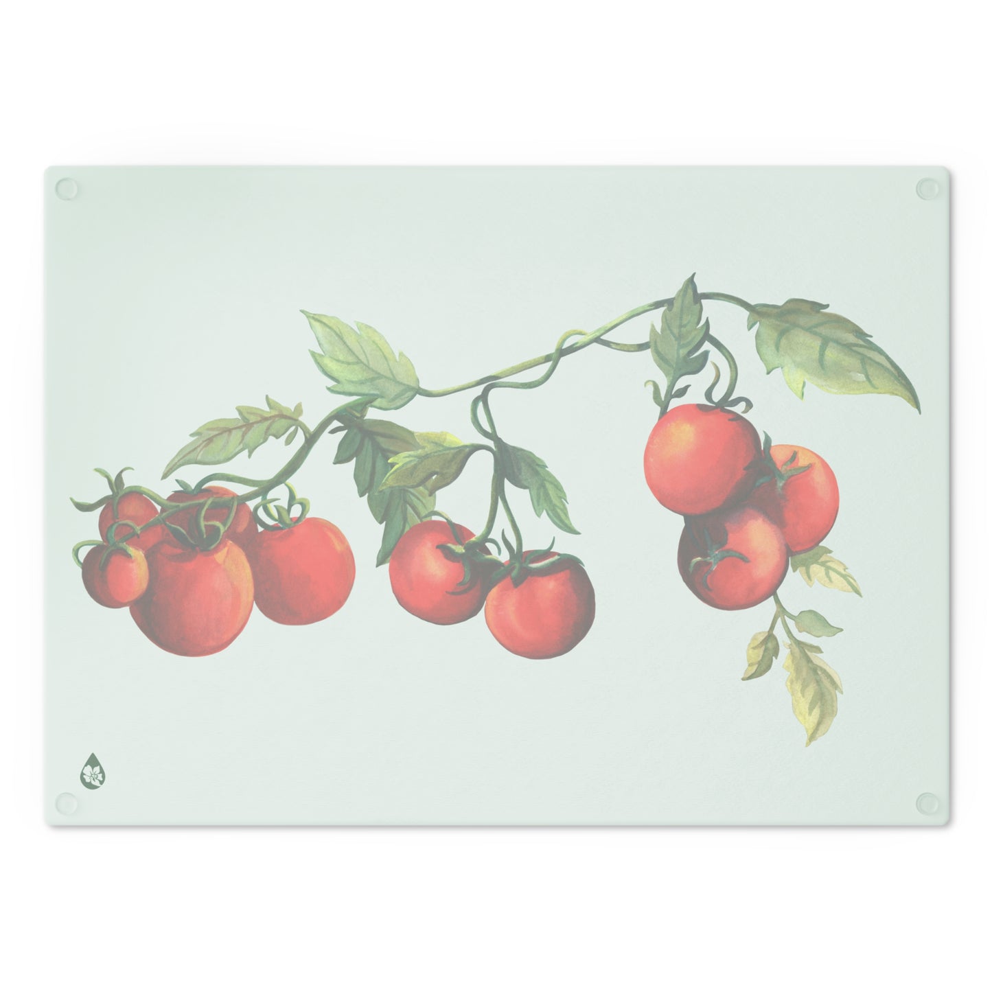 Back view of Jersey Fresh Tomato tempered glass cutting board