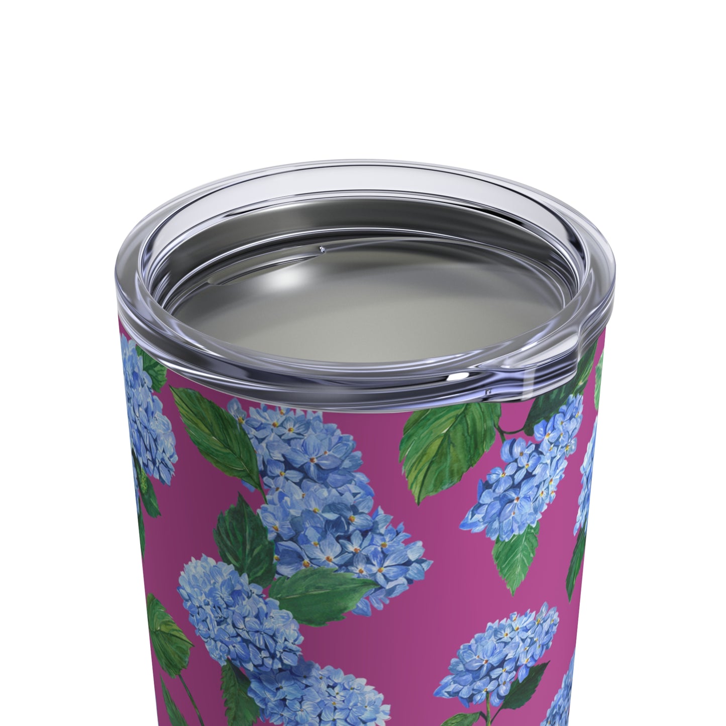 Hydrangea Tumbler in Peony Top Clear Lid View