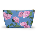 Hydrangea T-Bottom Travel Pouch in Cloudless Blue Sky with white zipper size large