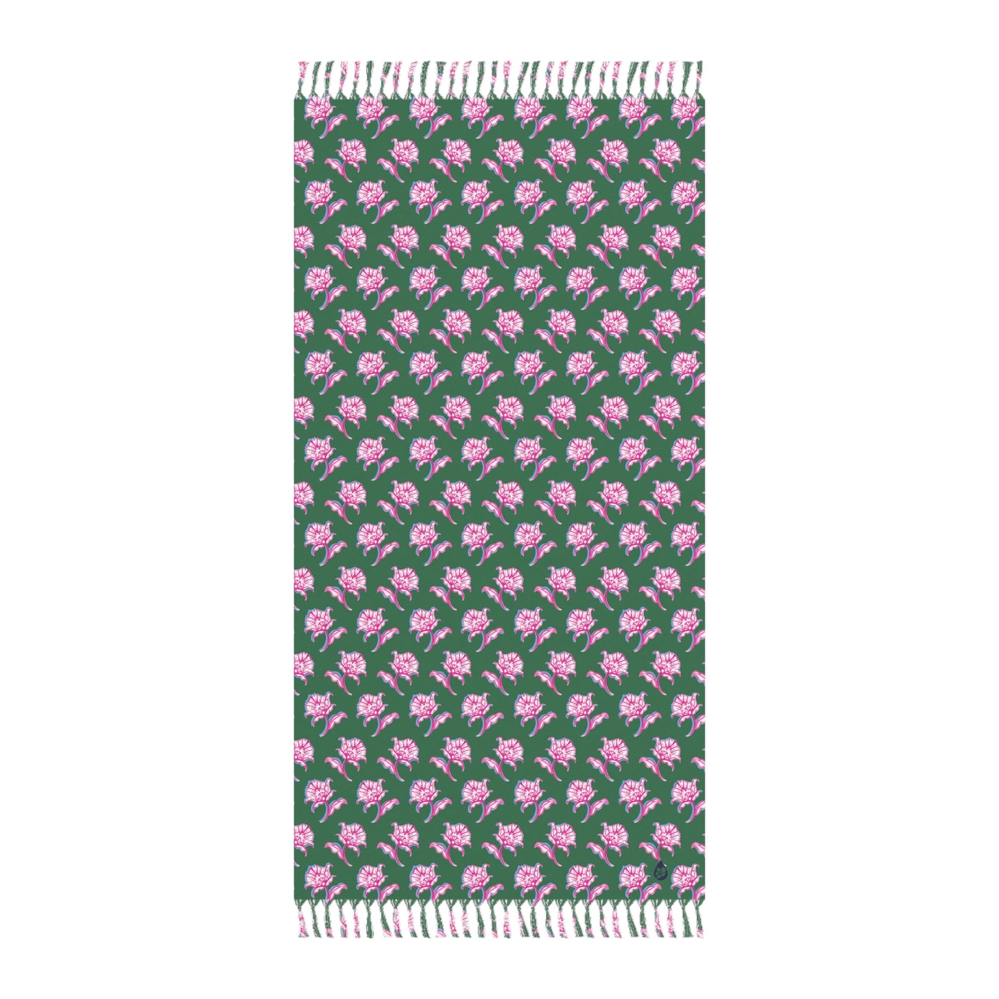 Front View of Watercolor Woodblock Beach Towel in Tennis Grass Color Option