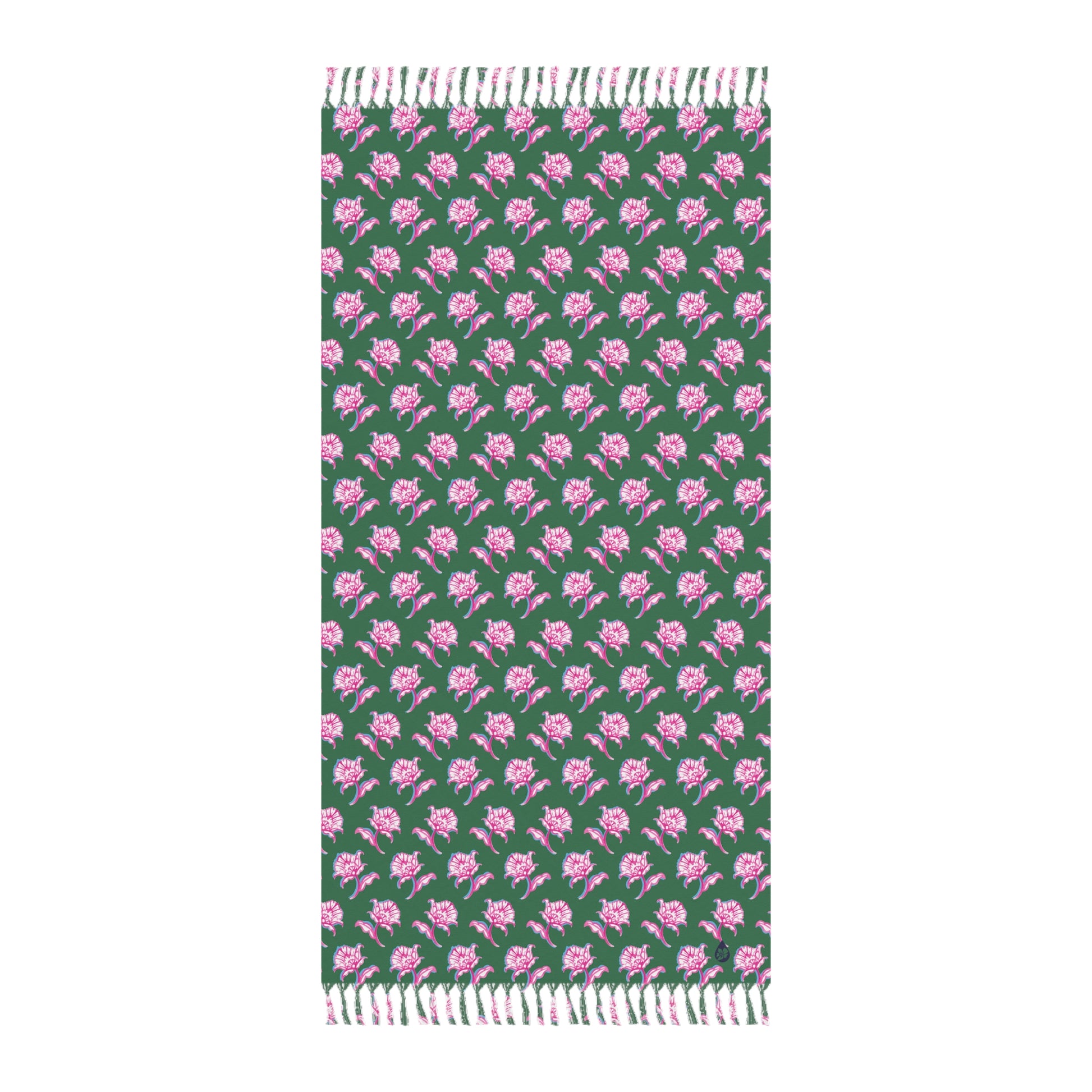 Front View of Watercolor Woodblock Beach Towel in Tennis Grass Color Option