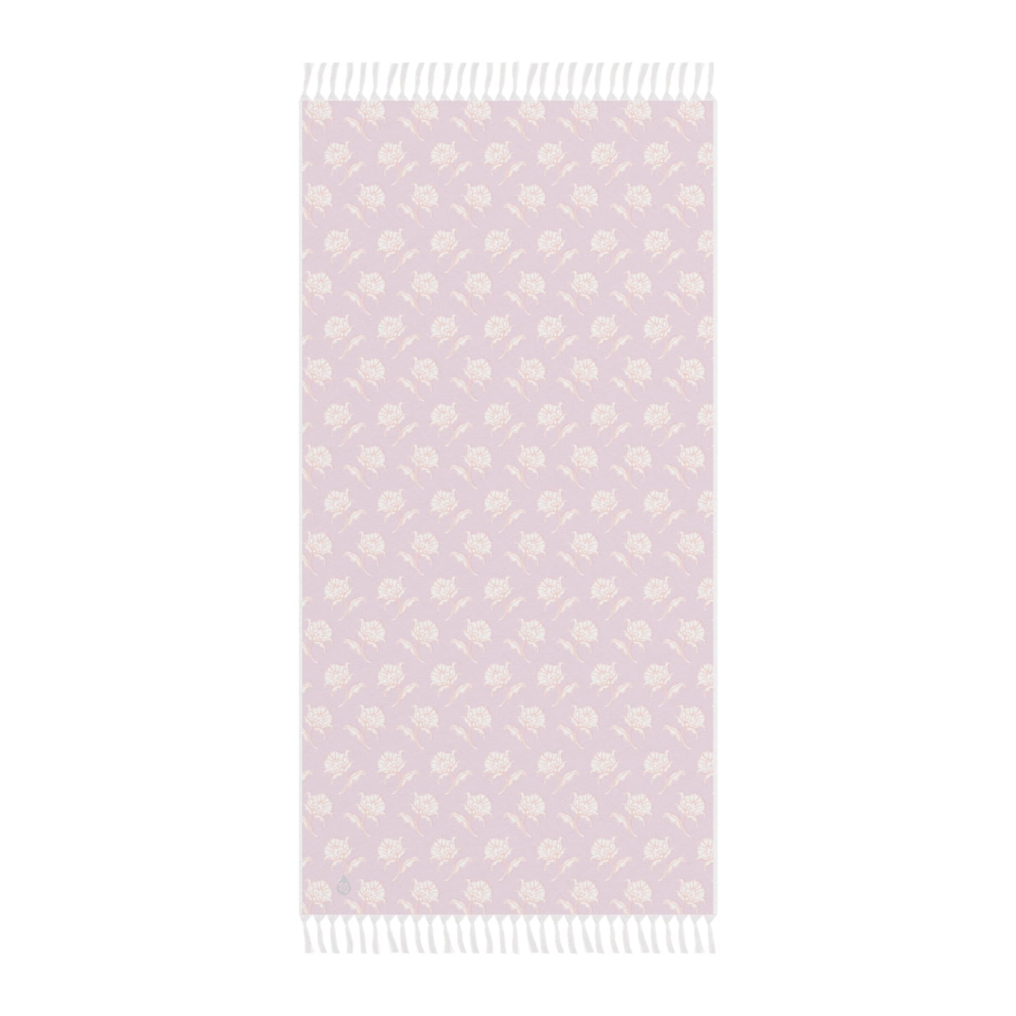Back View of Watercolor Woodblock Beach Towel in Peony Pink Color Option