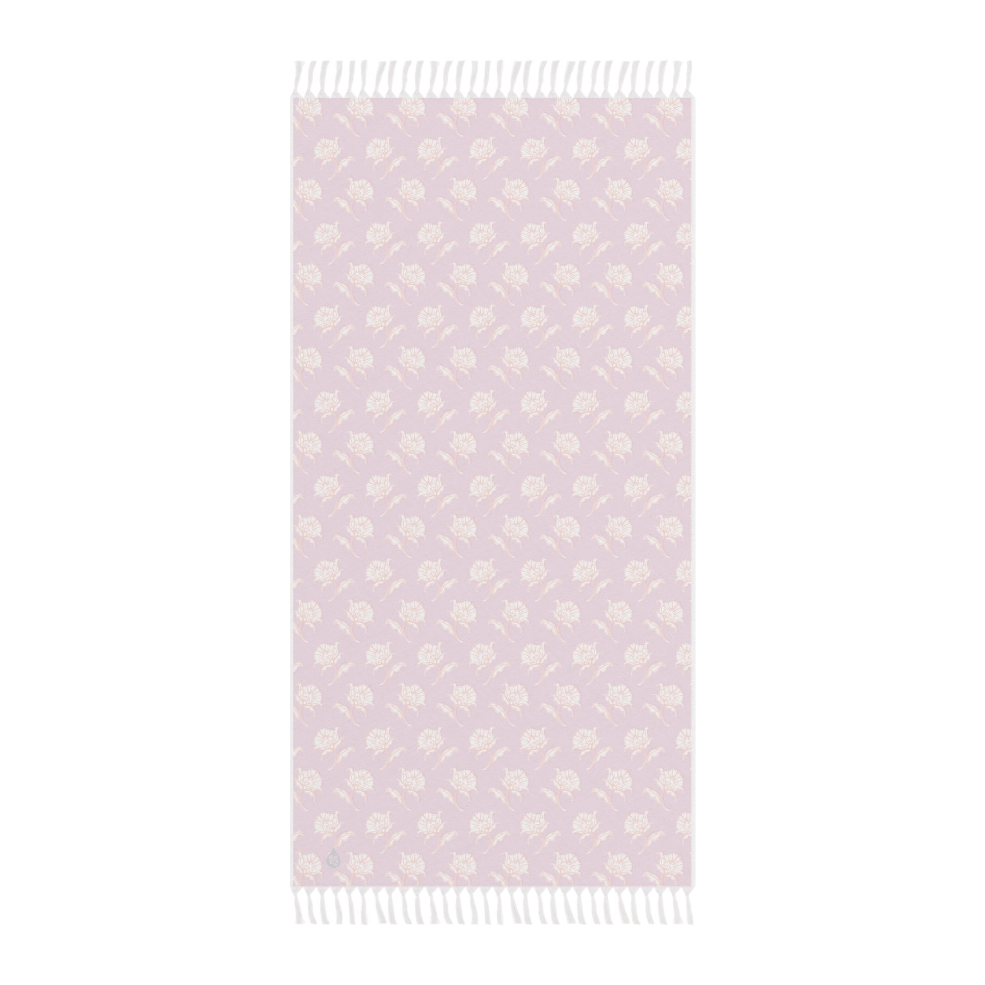 Back View of Watercolor Woodblock Beach Towel in Peony Pink Color Option