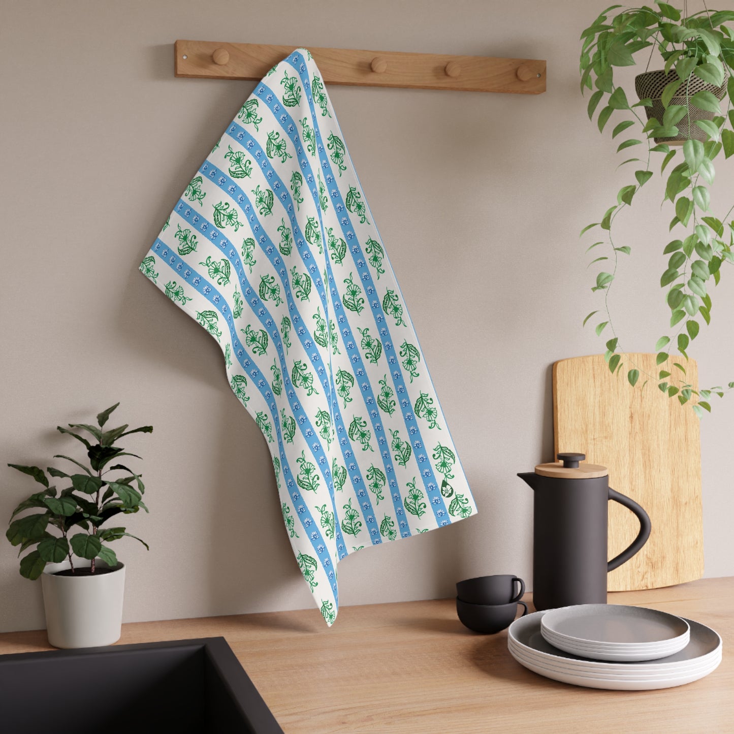 Woodblock Striped Kitchen Towel