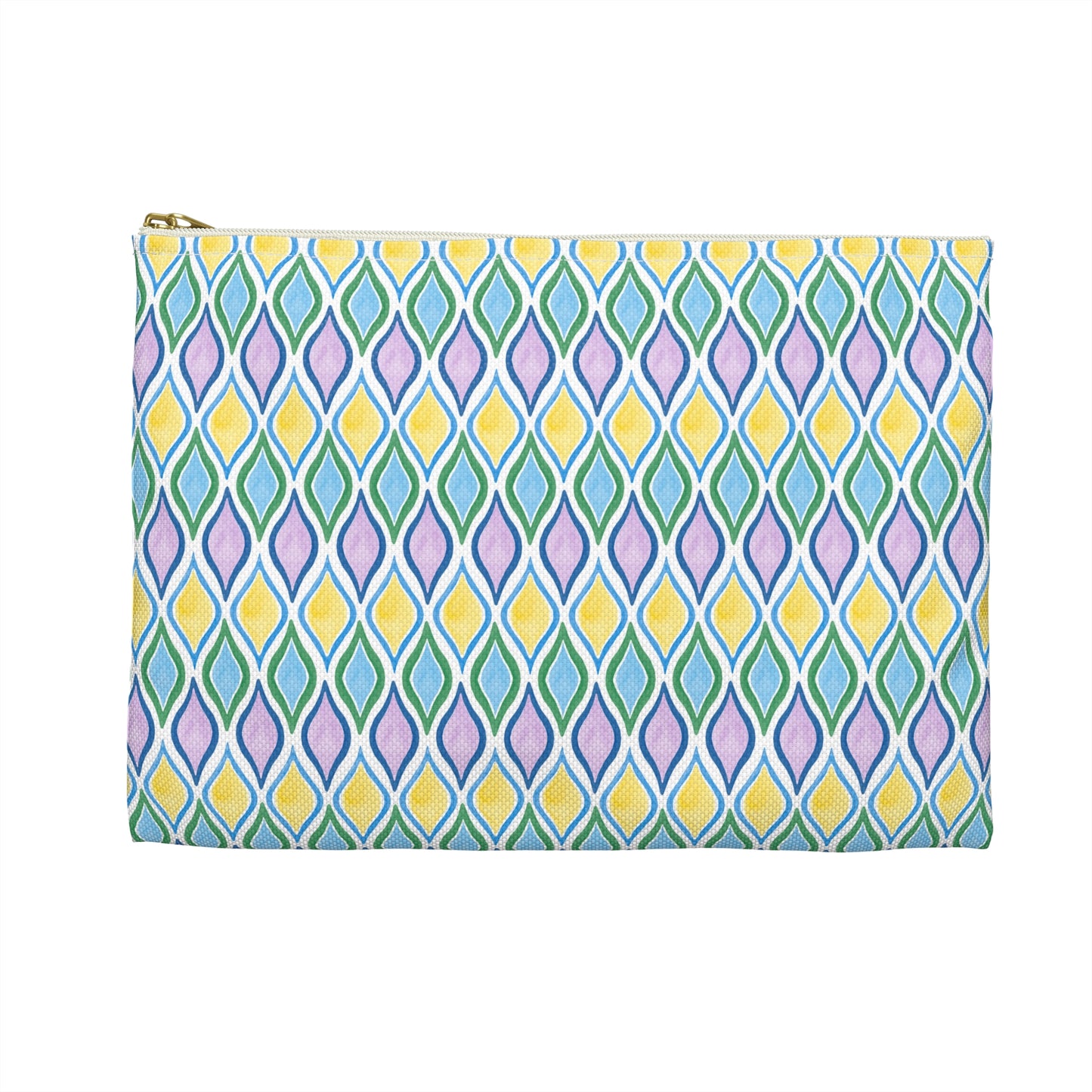 Painted Geo Flat Travel Pouch Front View in Multi Colored Cool Tones