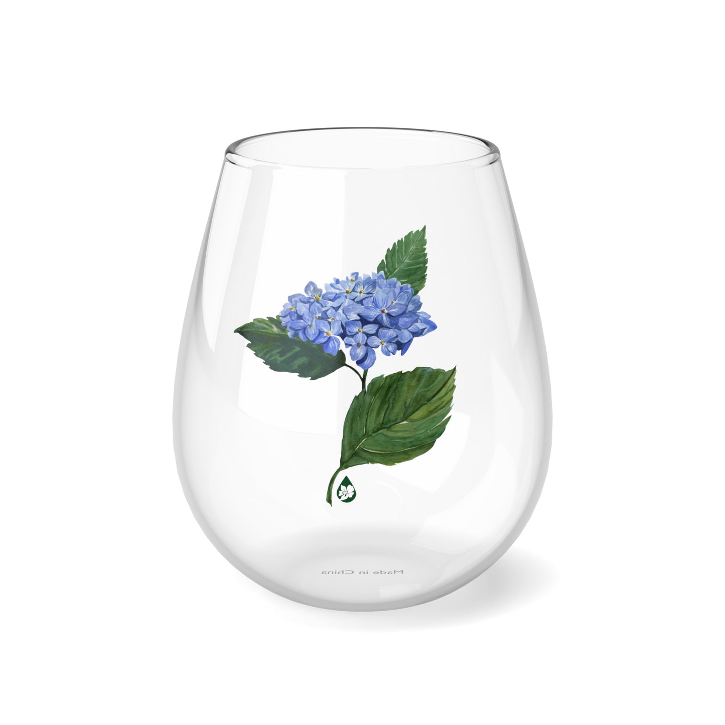 Botanical Hydrangea Stemless Wine Glass