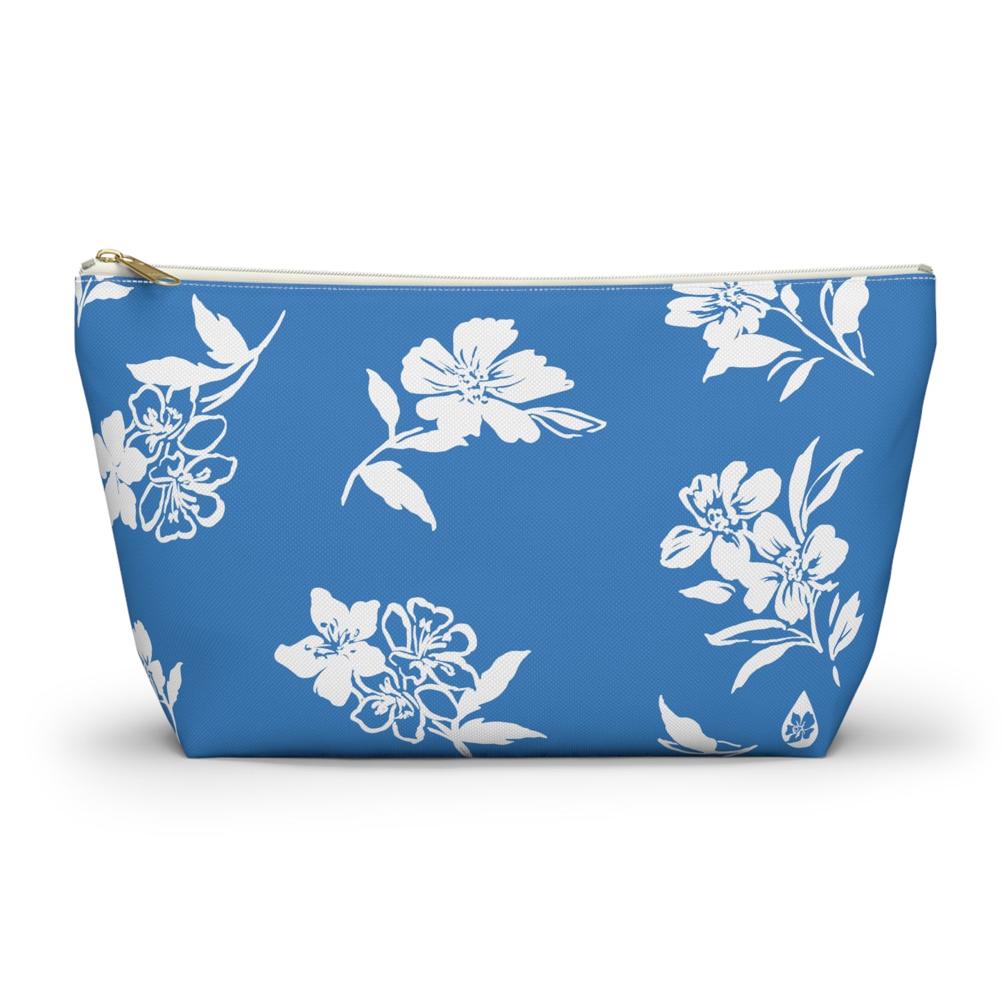 Front View Inky Floral TBottom Pouch in Cloudless white zipper size large