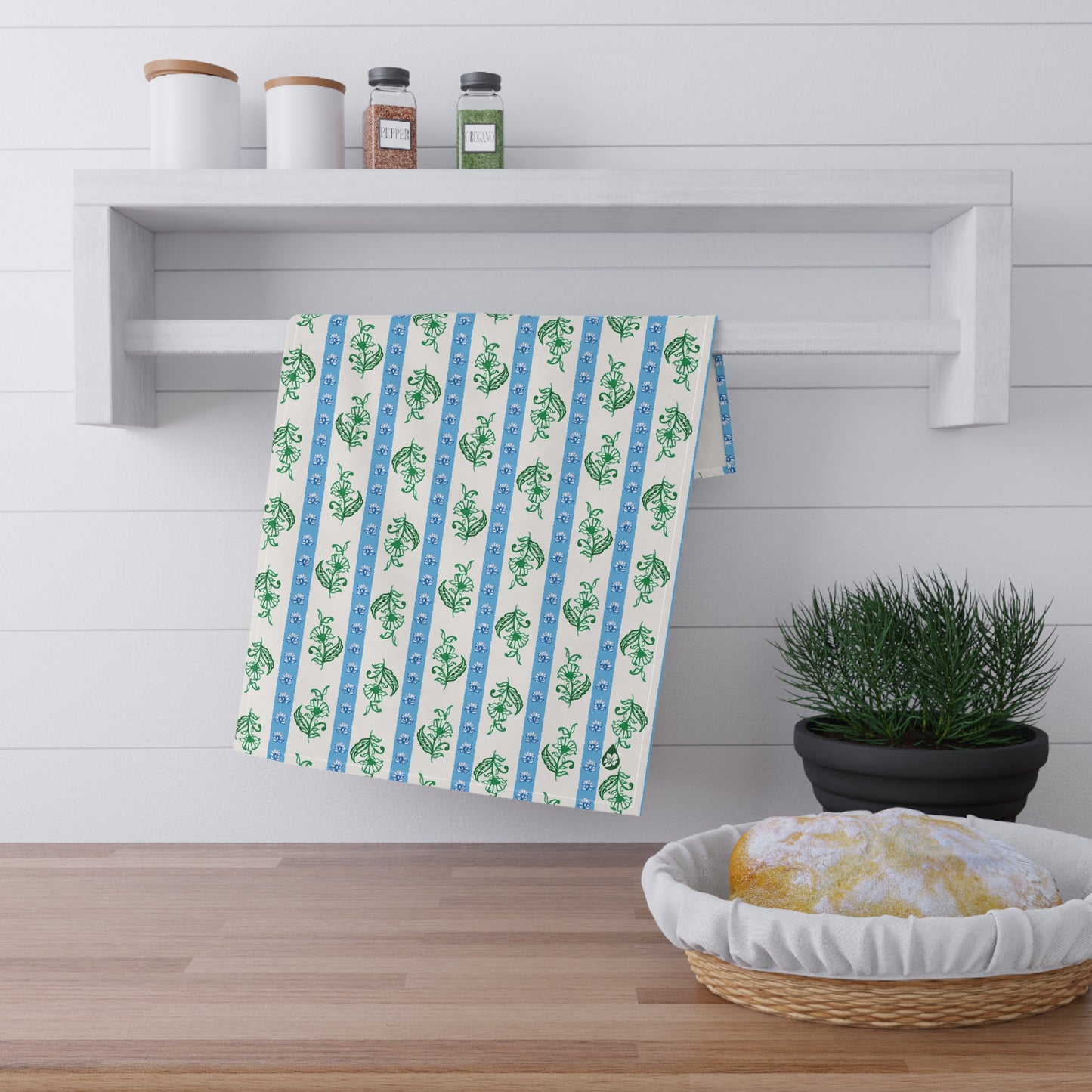 Woodblock Striped Kitchen Towel