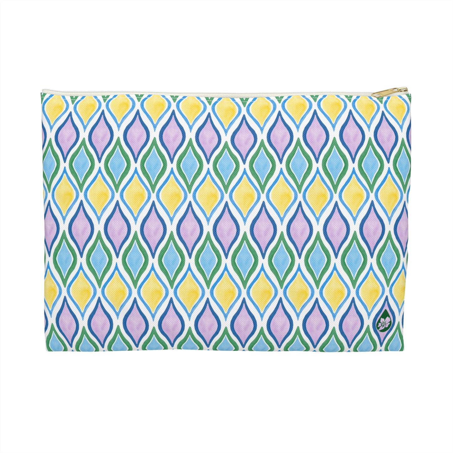 Painted Geo Flat Travel Pouch Back View in Multi Colored Cool Tones SIze Large