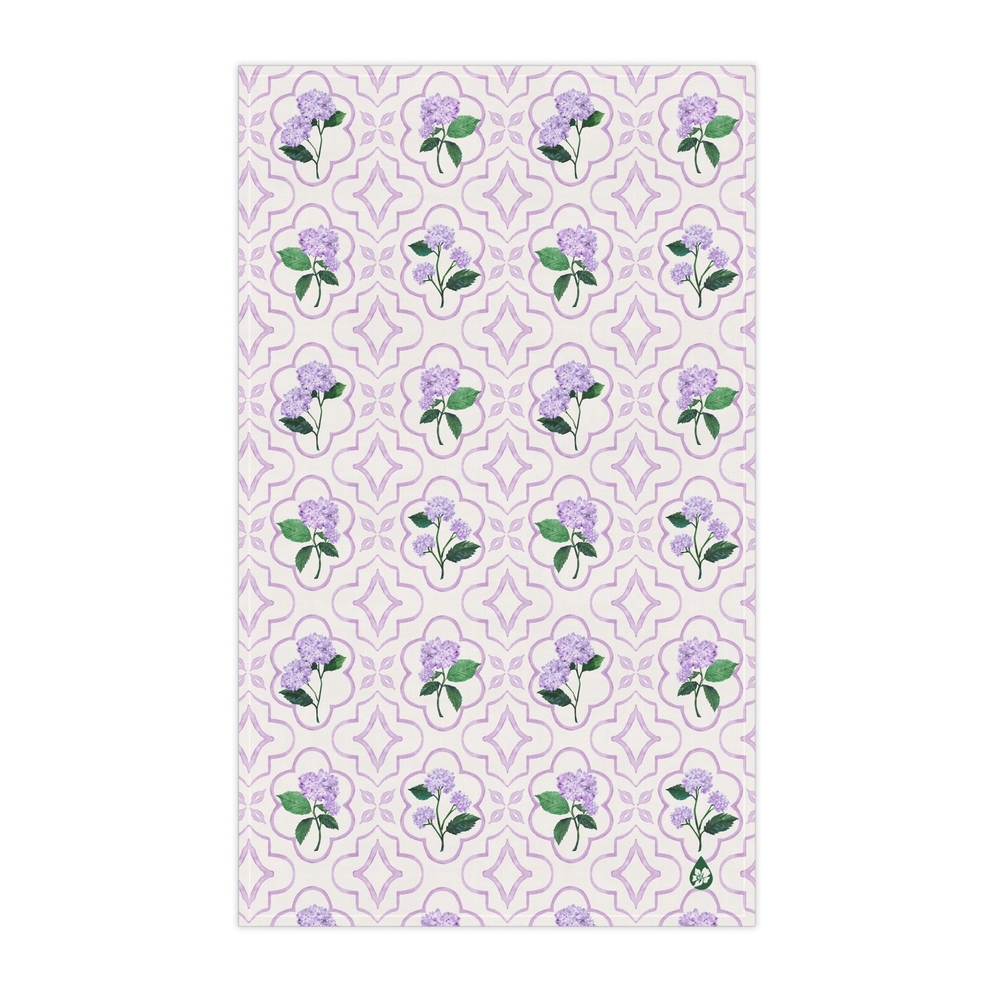 Garden Trellis Kitchen Towel Front Flat view in Hydrangea Purple Colorway