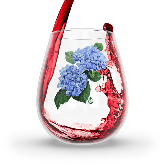 Botanical Hydrangea Stemless Wine Glass