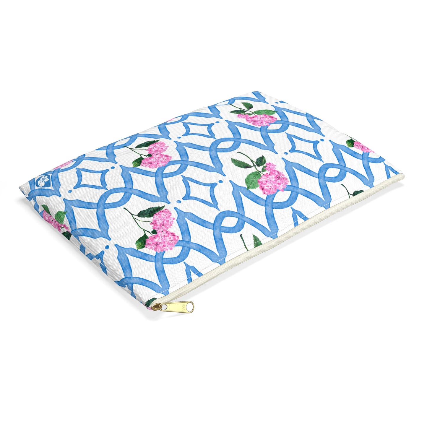 Top view of Botanical Trellis Flat Pouch in Cloudless Sky Blue