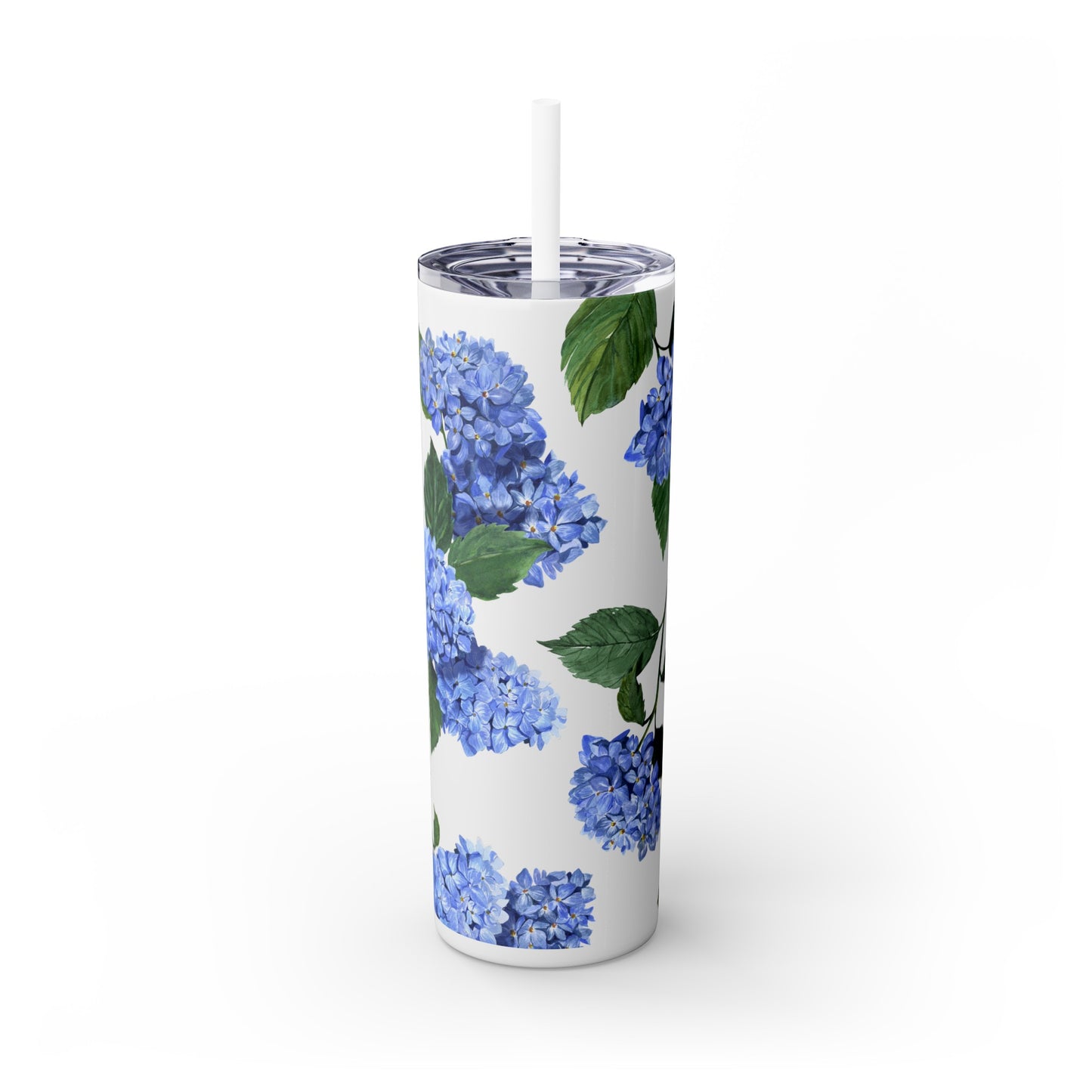 Hydrangea Tumbler with clear lid and white straw