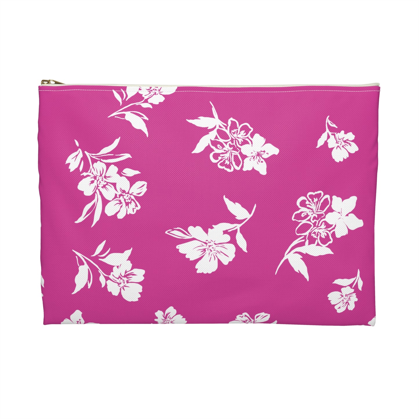 Front View Large of Inky Floral Zip Pouch in Tennis Grass Green