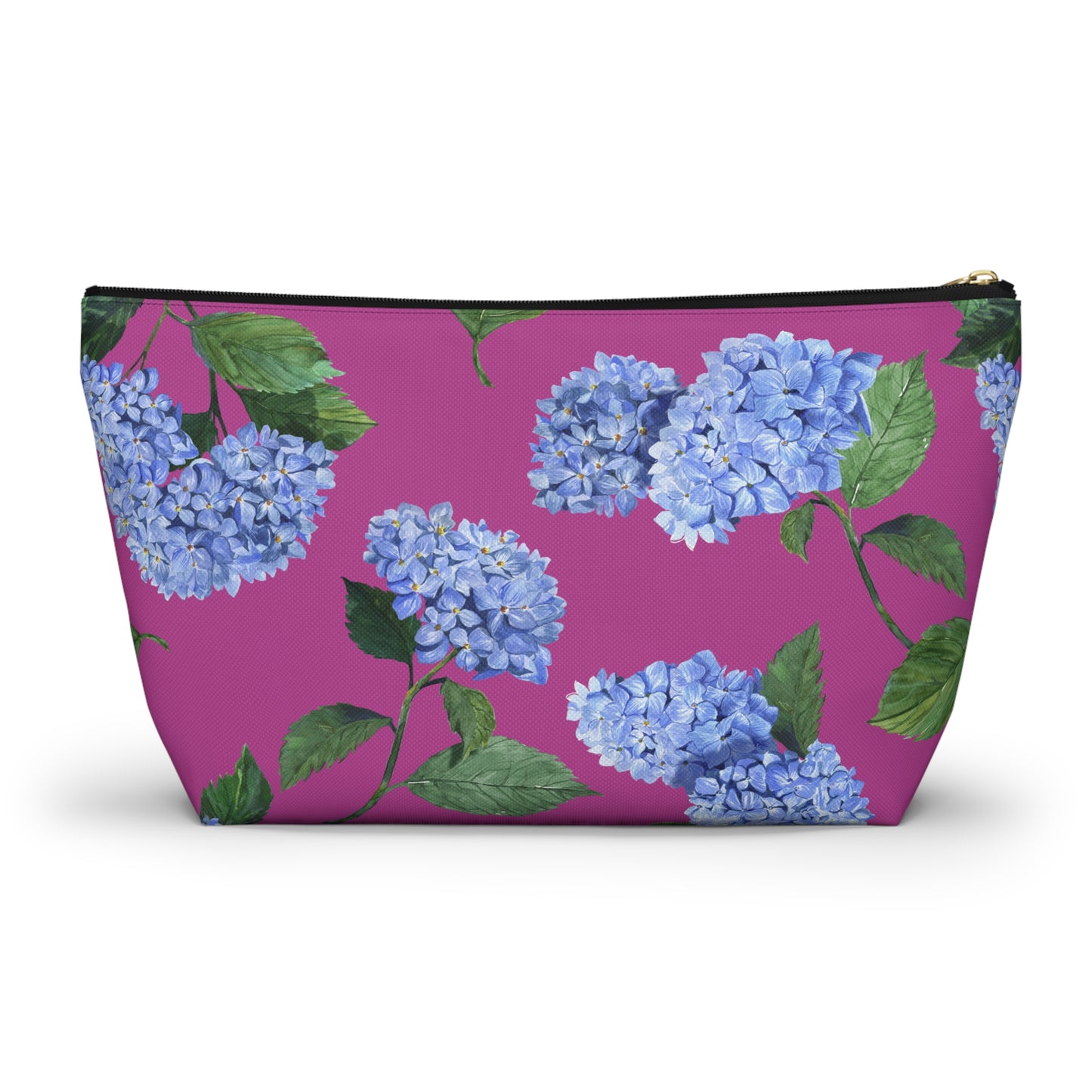 Hydrangea T-Bottom Travel Pouch in Peony Pink with black zipper size large