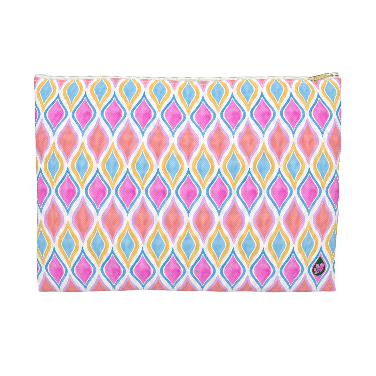 Painted Geo Flat Travel Pouch Back View in Multi Colored Warm Tones Size Large
