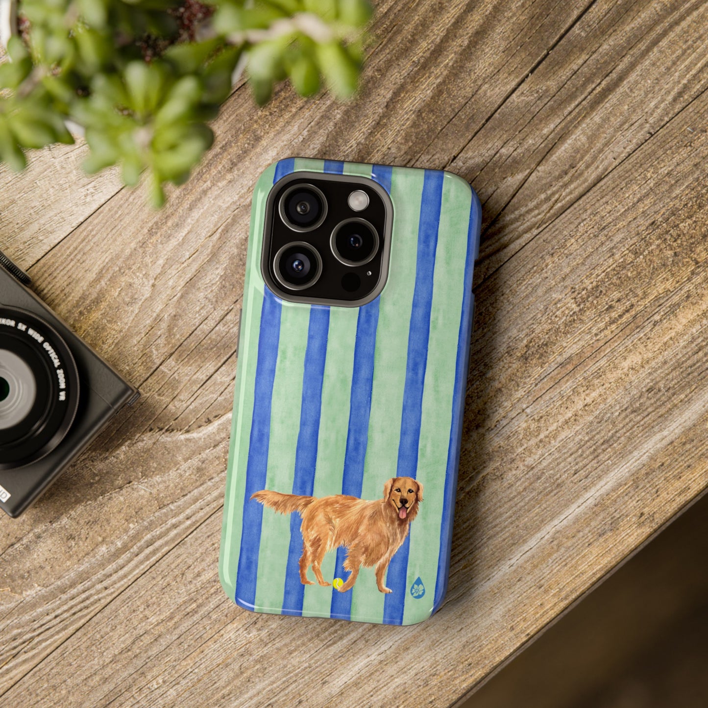 Good Dog Green and Blue Striped Phone Case Iphone 15 Pro