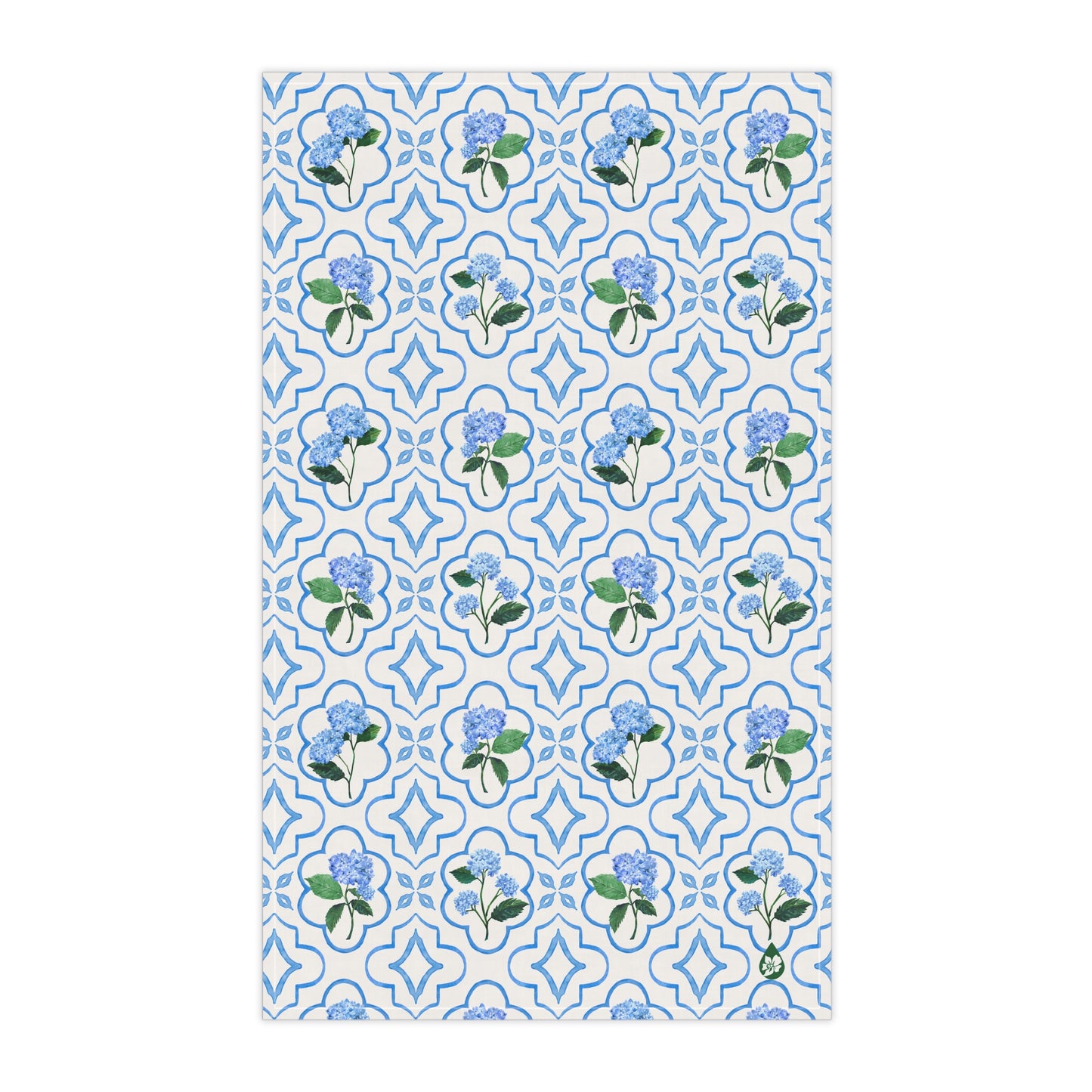 Garden Trellis Kitchen Towel Front Flat View in Cloudless Blue Colorway