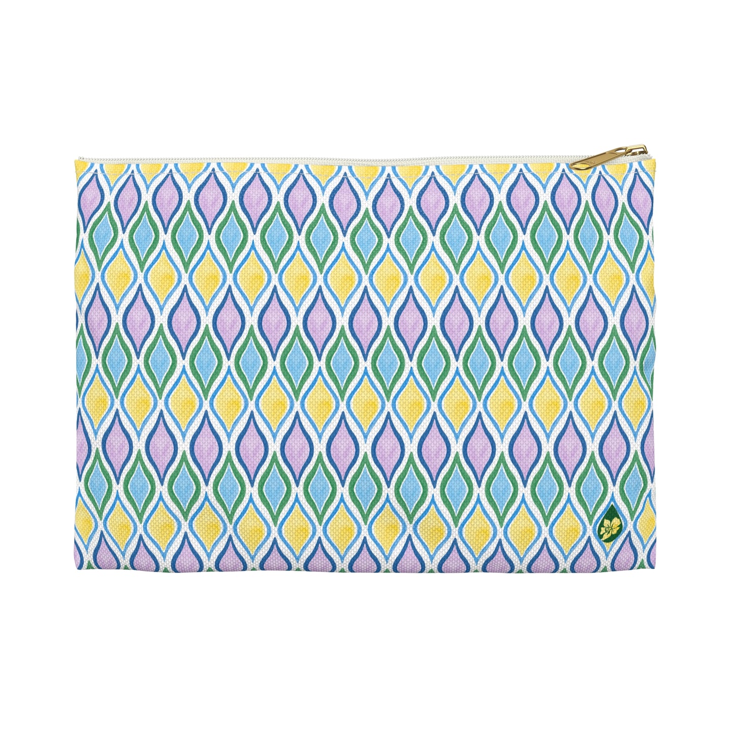 Painted Geo Flat Travel Pouch Back View in Multi Colored Cool Tones