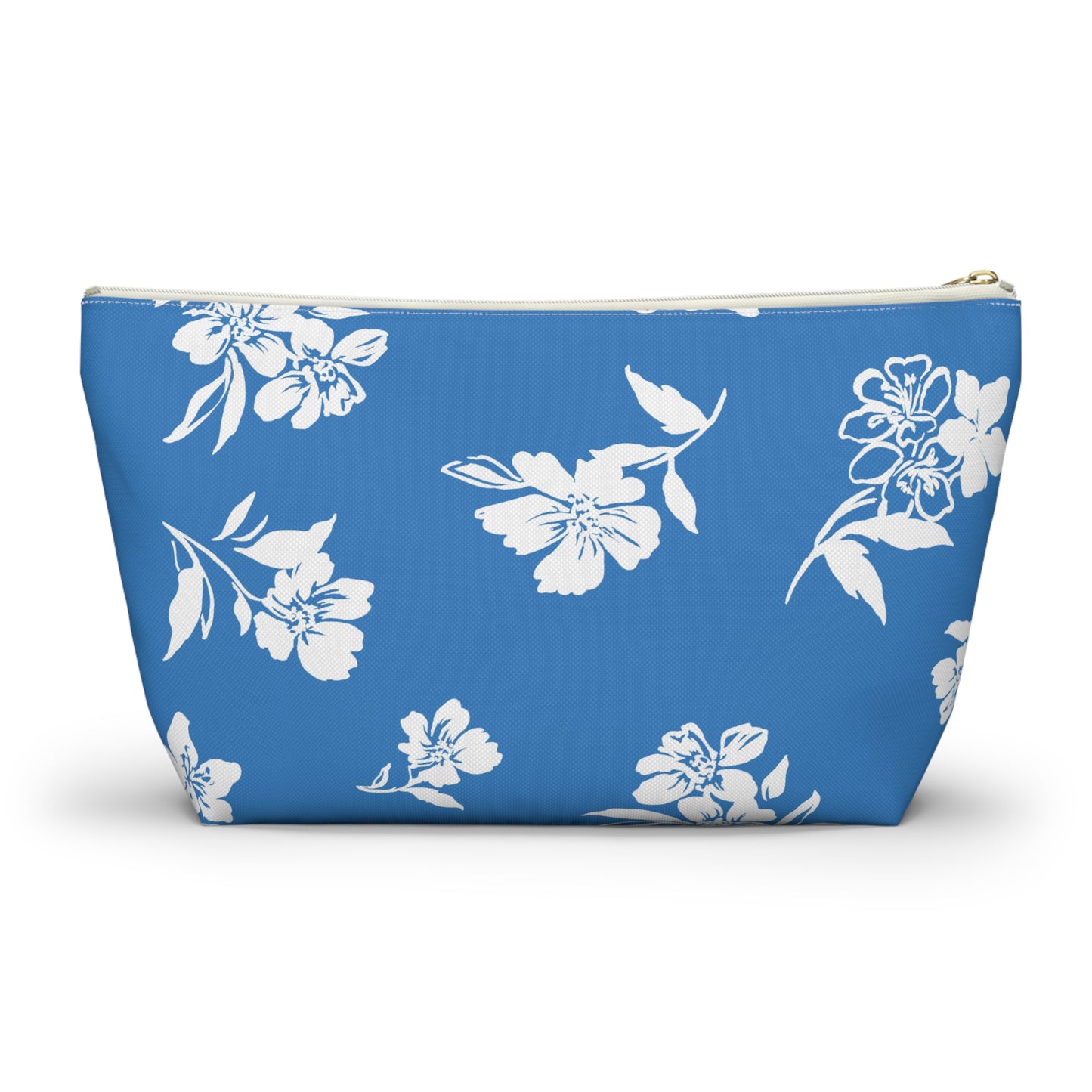 Back View Inky Floral TBottom Pouch in Cloudless white zipper size large