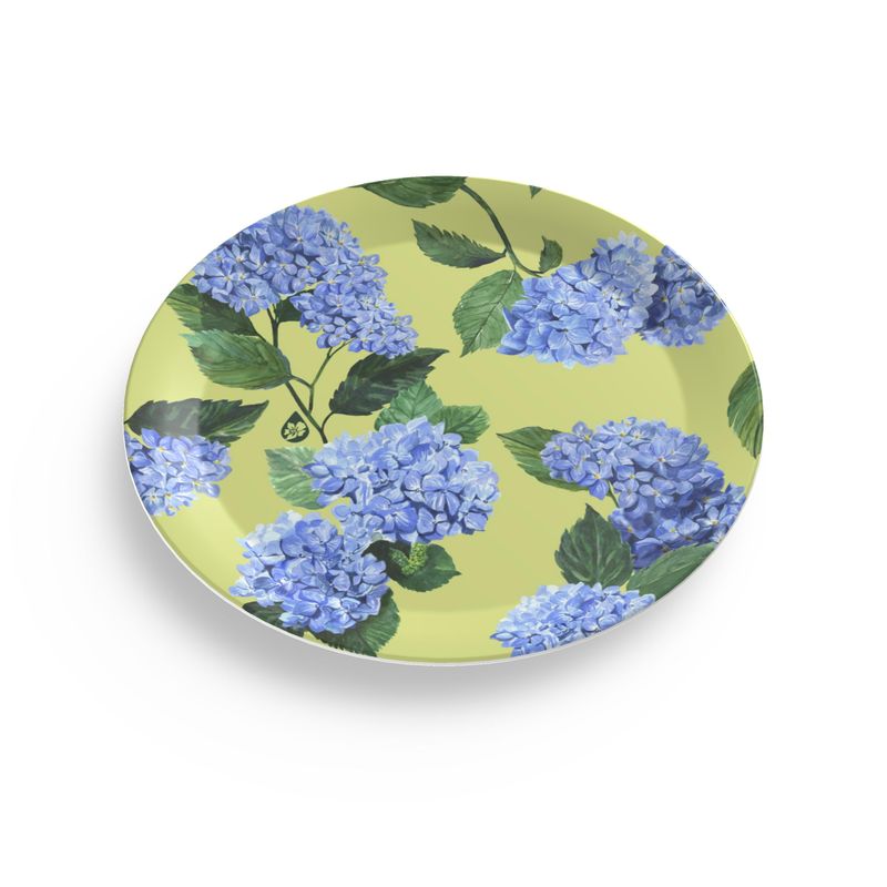 Melamine plate with hydrangea pattern