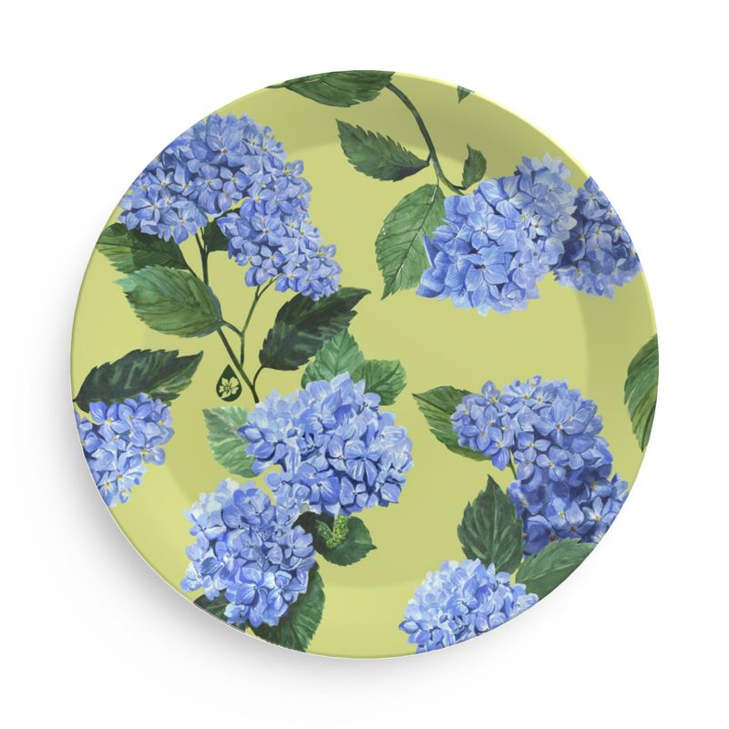 Melamine plate with hydrangea pattern