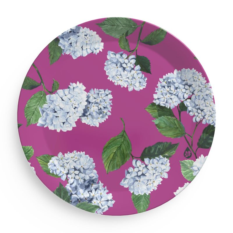 Melamine plate with hydrangea pattern