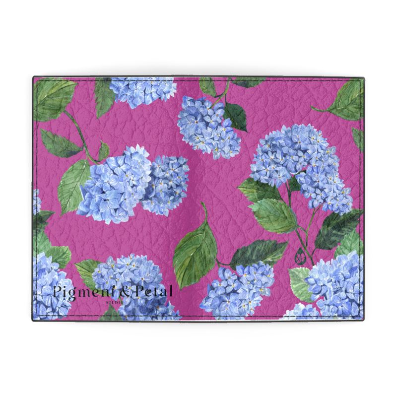 Leather Passport Cover with Pink Hydrangea Pattern
