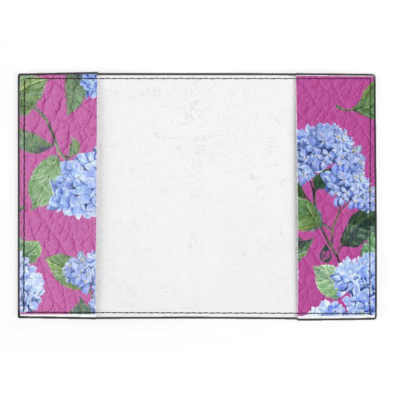 Leather Passport internal view with Pink Hydrangea Pattern
