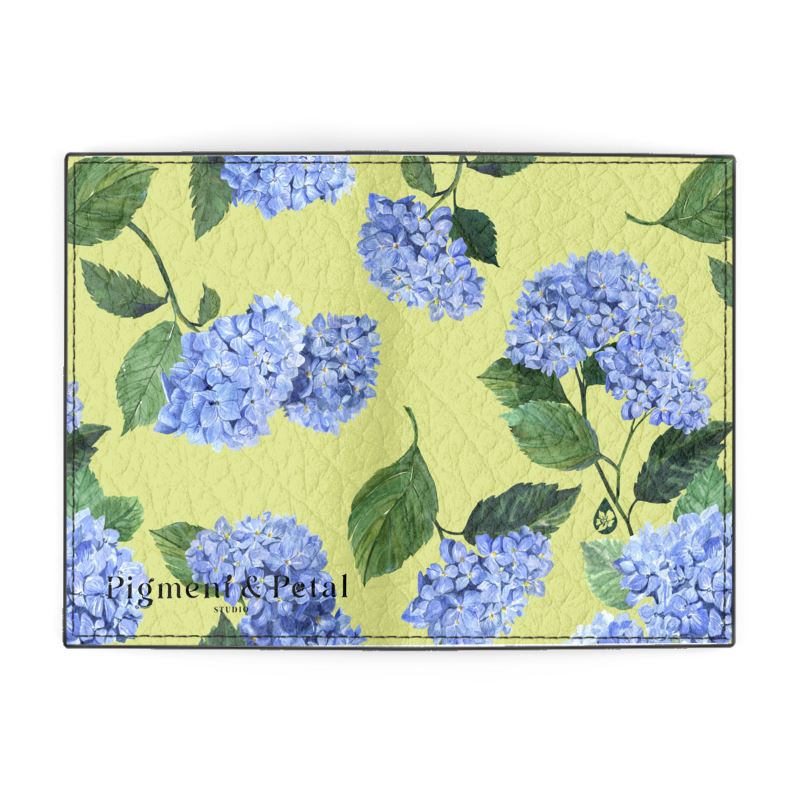 Leather Passport Cover with Honeydew Hydrangea Pattern
