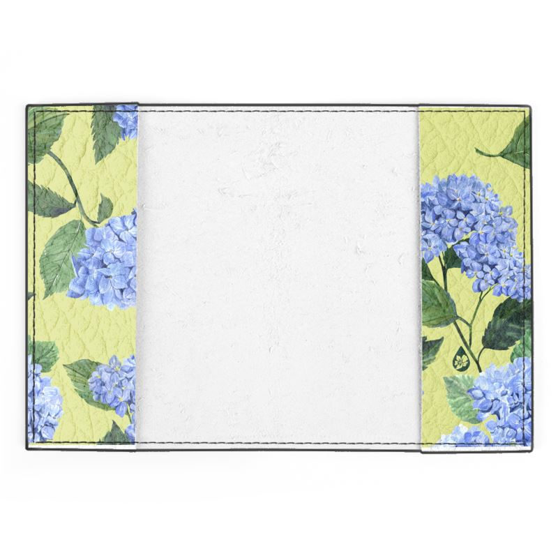 Leather Passport internal view with Honeydew Hydrangea Pattern