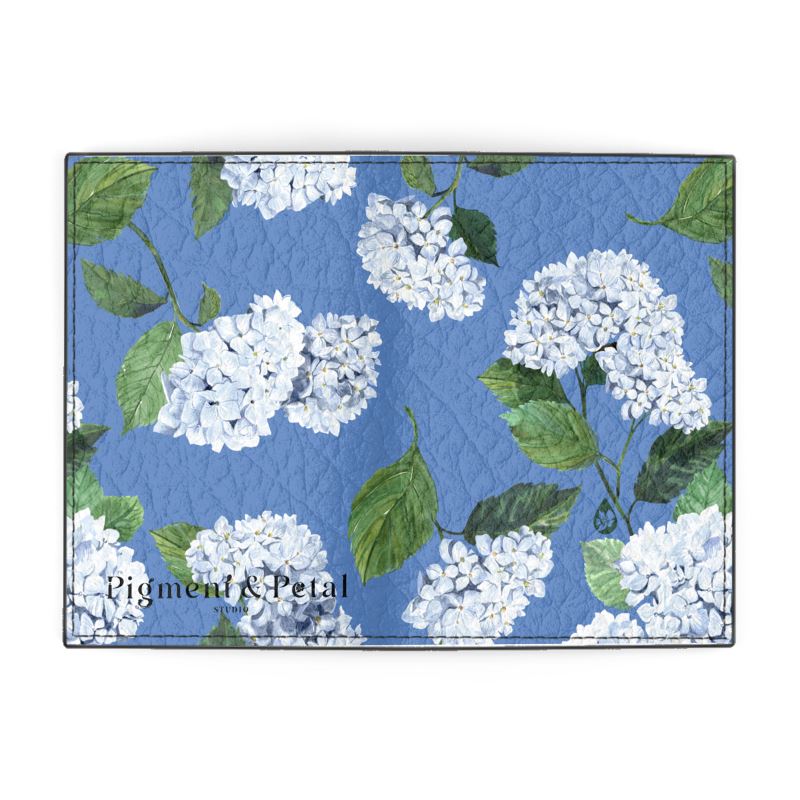 Leather Passport Cover with Cloudless Hydrangea Pattern