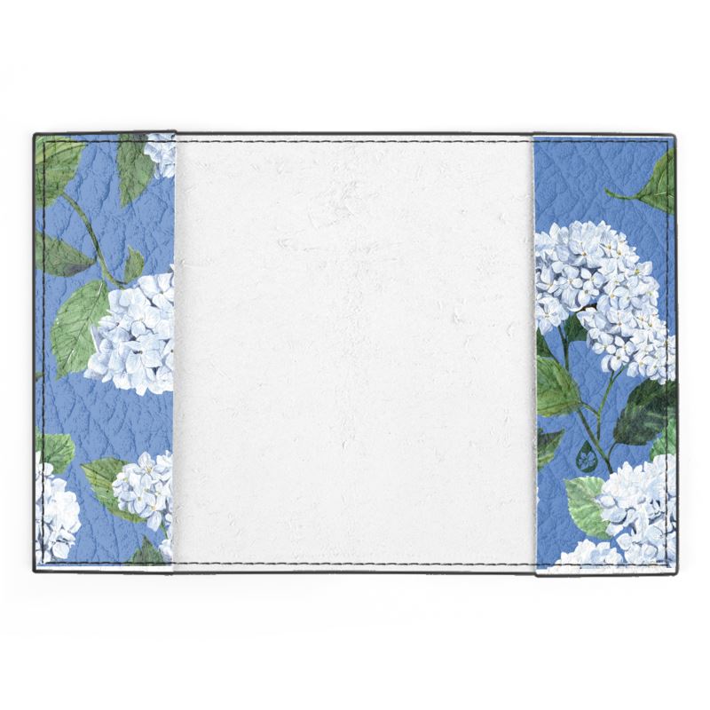 Leather Passport internal view with Cloudless Hydrangea Pattern