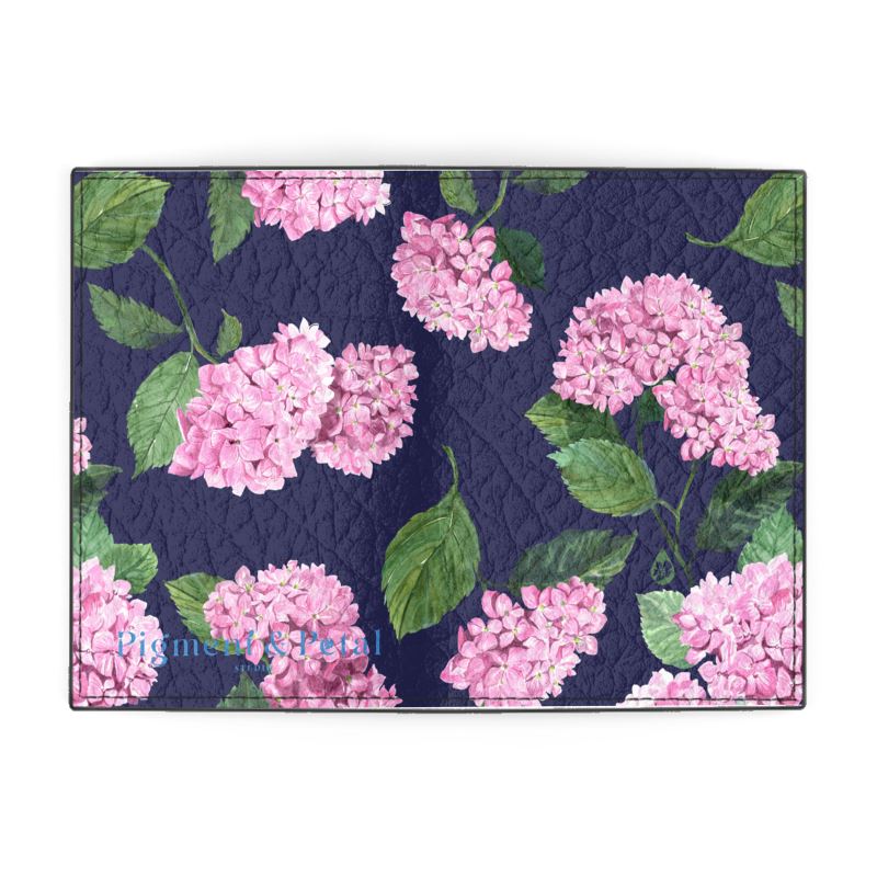 Leather Passport Cover with Twilight Hydrangea Pattern
